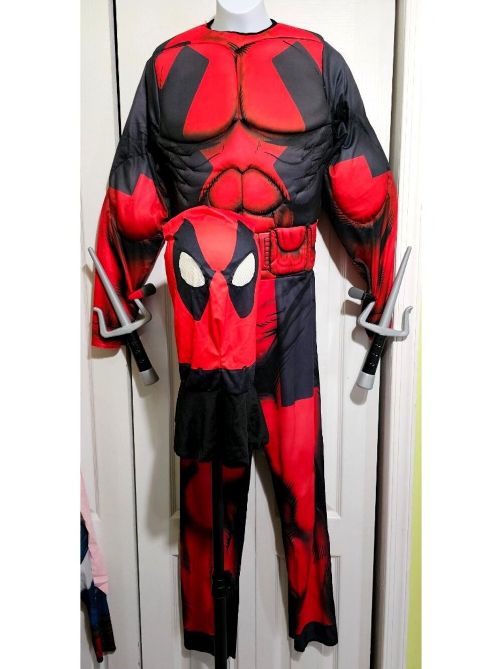 Deadpool Costume Mask Katan Sword Sia Set Weapons Set Marvel Teen Kids XL 14-16